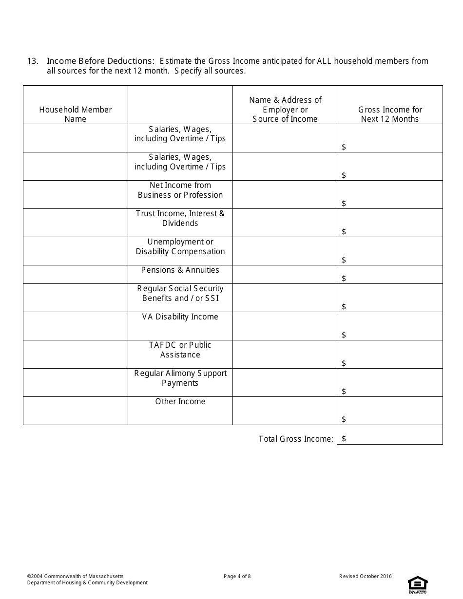 Massachusetts Universal Standard Application for StateAided Public