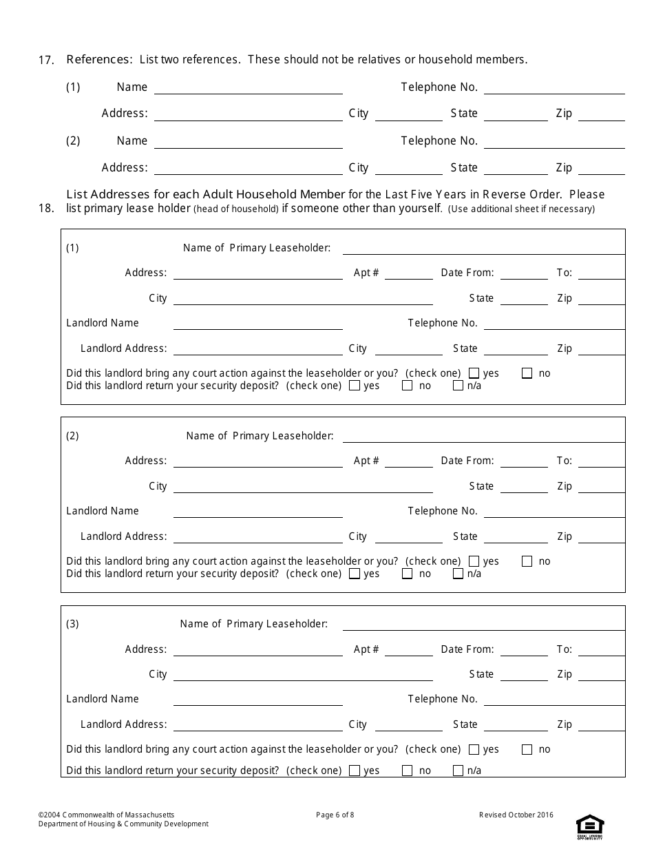 Universal Standard Application for State-Aided Public Housing, Mrvp,  Ahvp - Massachusetts, Page 6