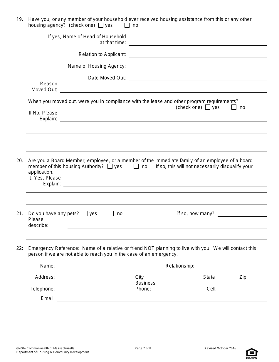Universal Standard Application for State-Aided Public Housing, Mrvp,  Ahvp - Massachusetts, Page 7