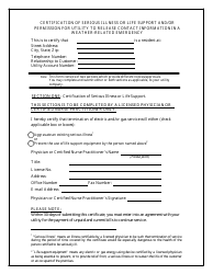 Document preview: Form PSC-801 Certification of Serious Illness or Life Support and/or Permission for Utility to Release Contact Information in a Weather-Related Emergency - Maryland