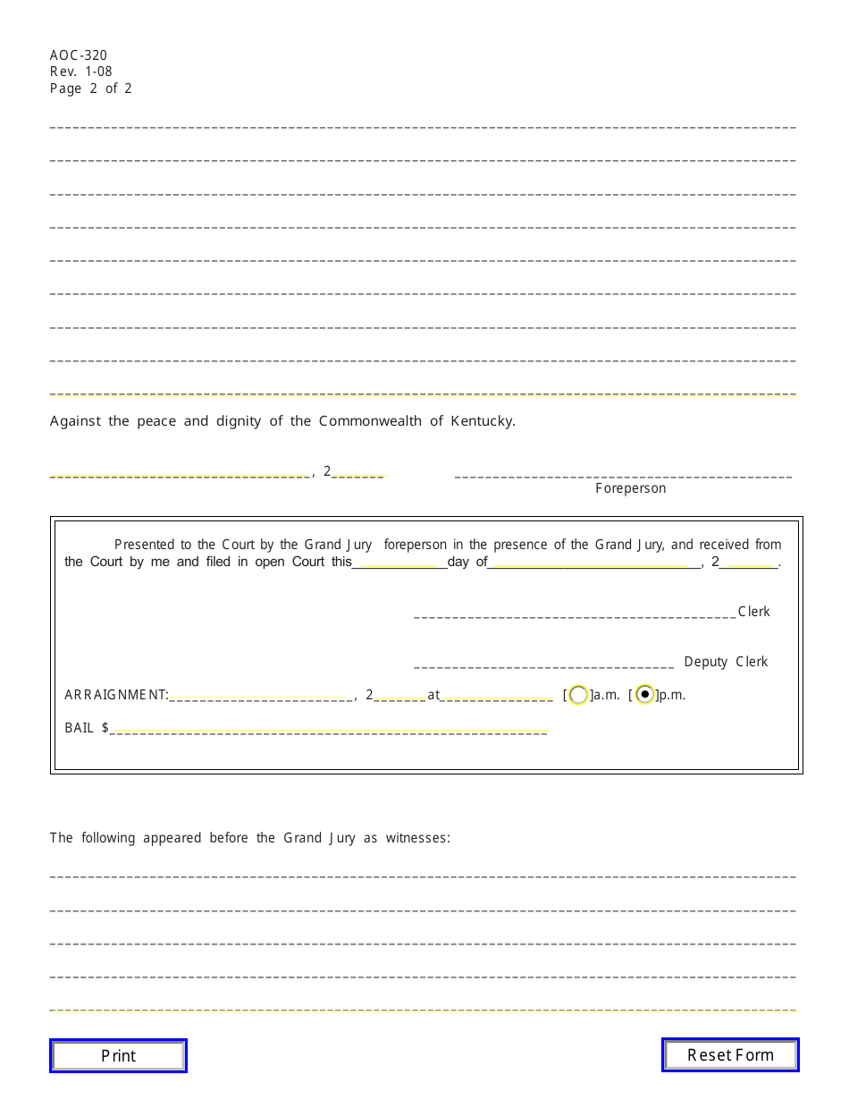Form AOC-320 Indictment - Kentucky, Page 2