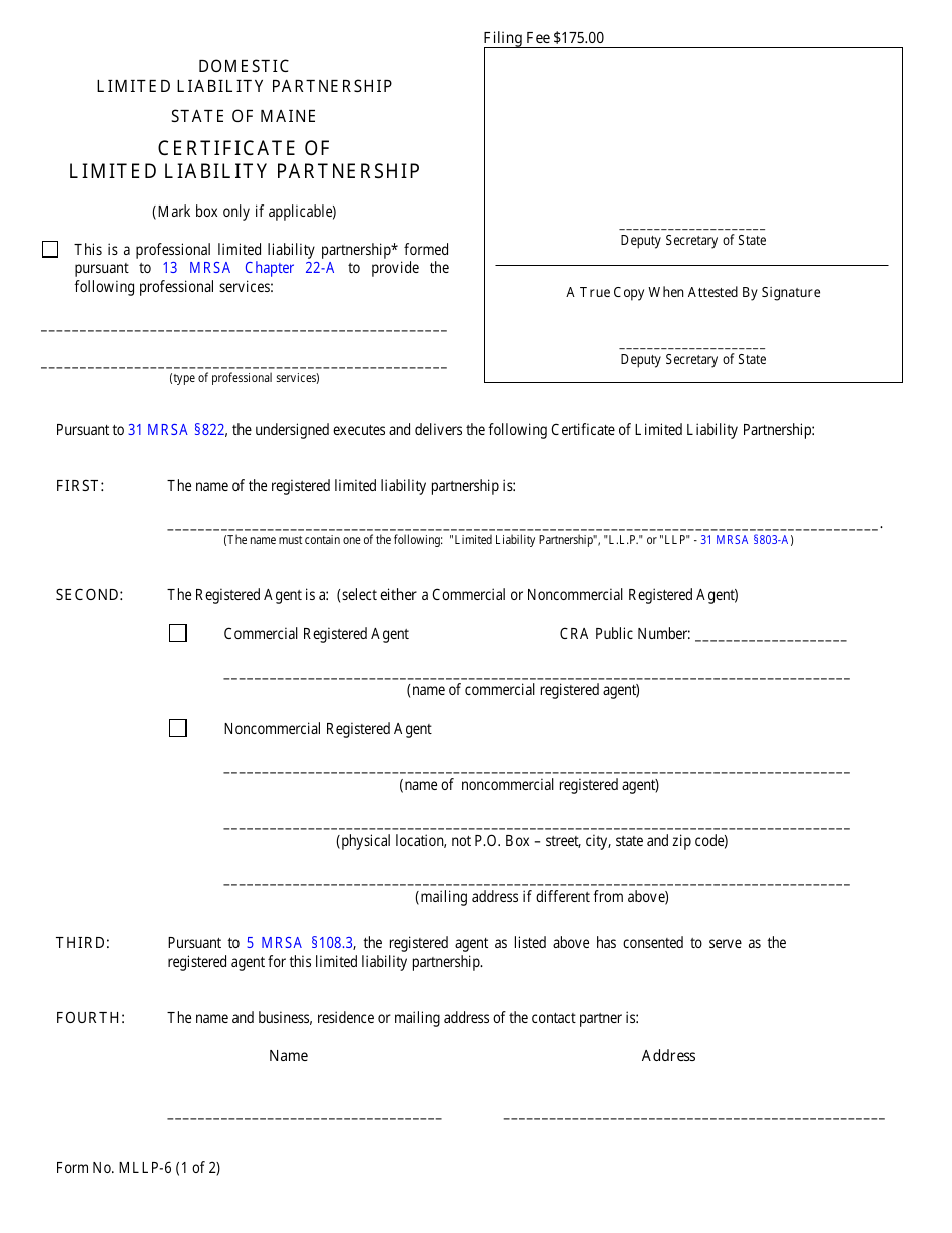 Form MLLP-6 Download Fillable PDF or Fill Online Certificate of Limited ...