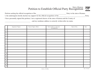 Document preview: Form OP Petition to Establish Official Party Recognition - Kansas