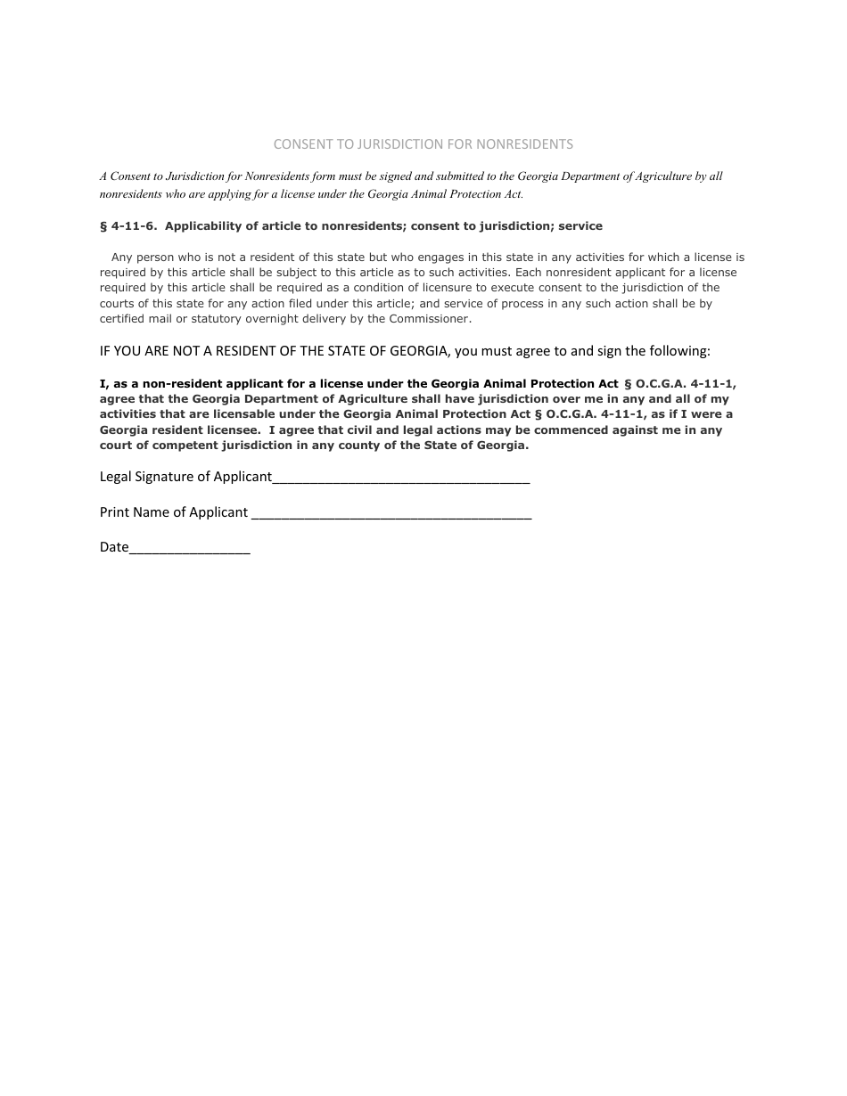 (United States) Consent to Jurisdiction for Nonresidents