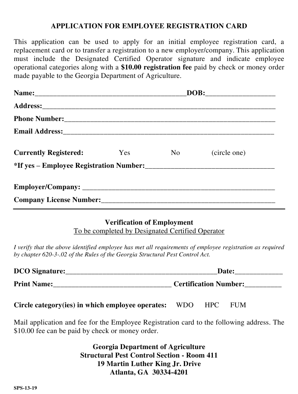 Form SPS-13-19 Download Printable PDF or Fill Online Application for ...
