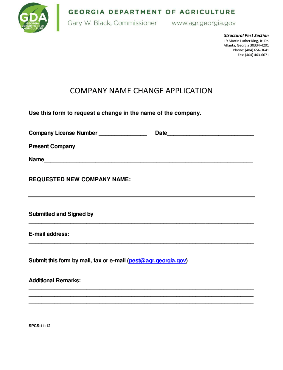 Form SPCS1112 Download Printable PDF or Fill Online Company Name