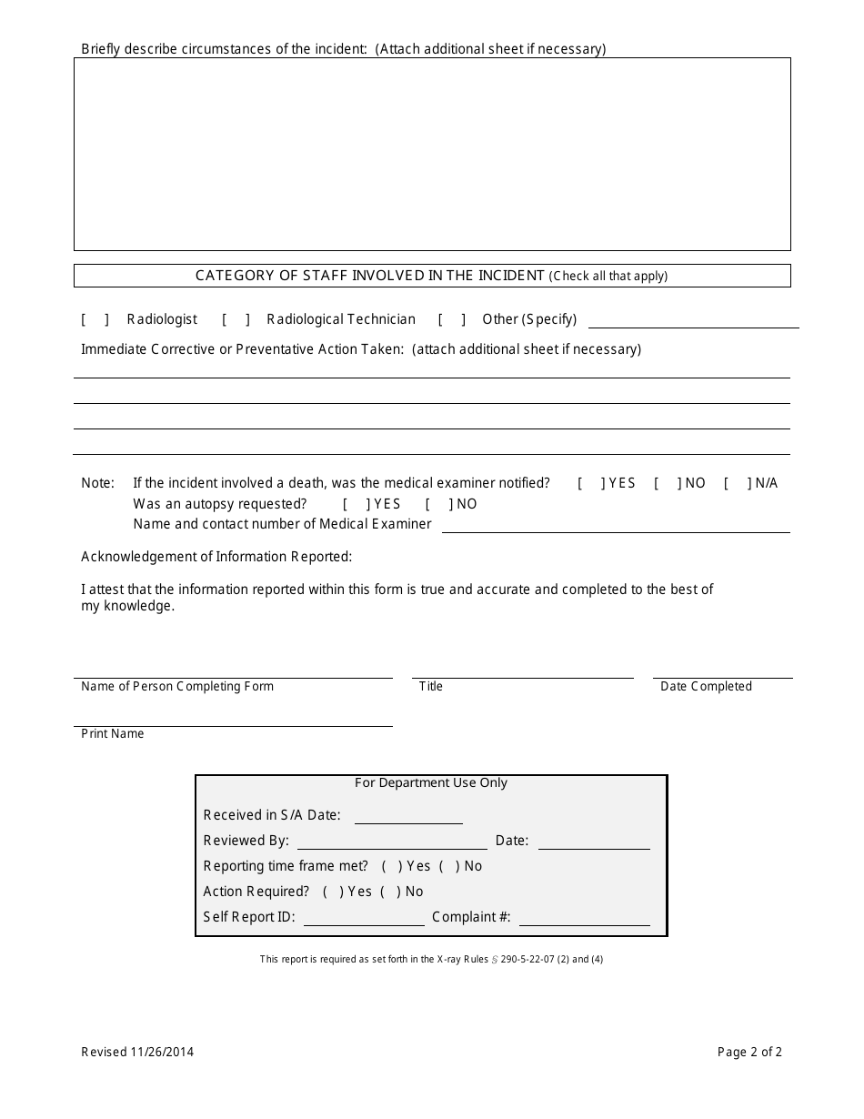 X-Ray Incident Reporting Form - Georgia (United States), Page 2