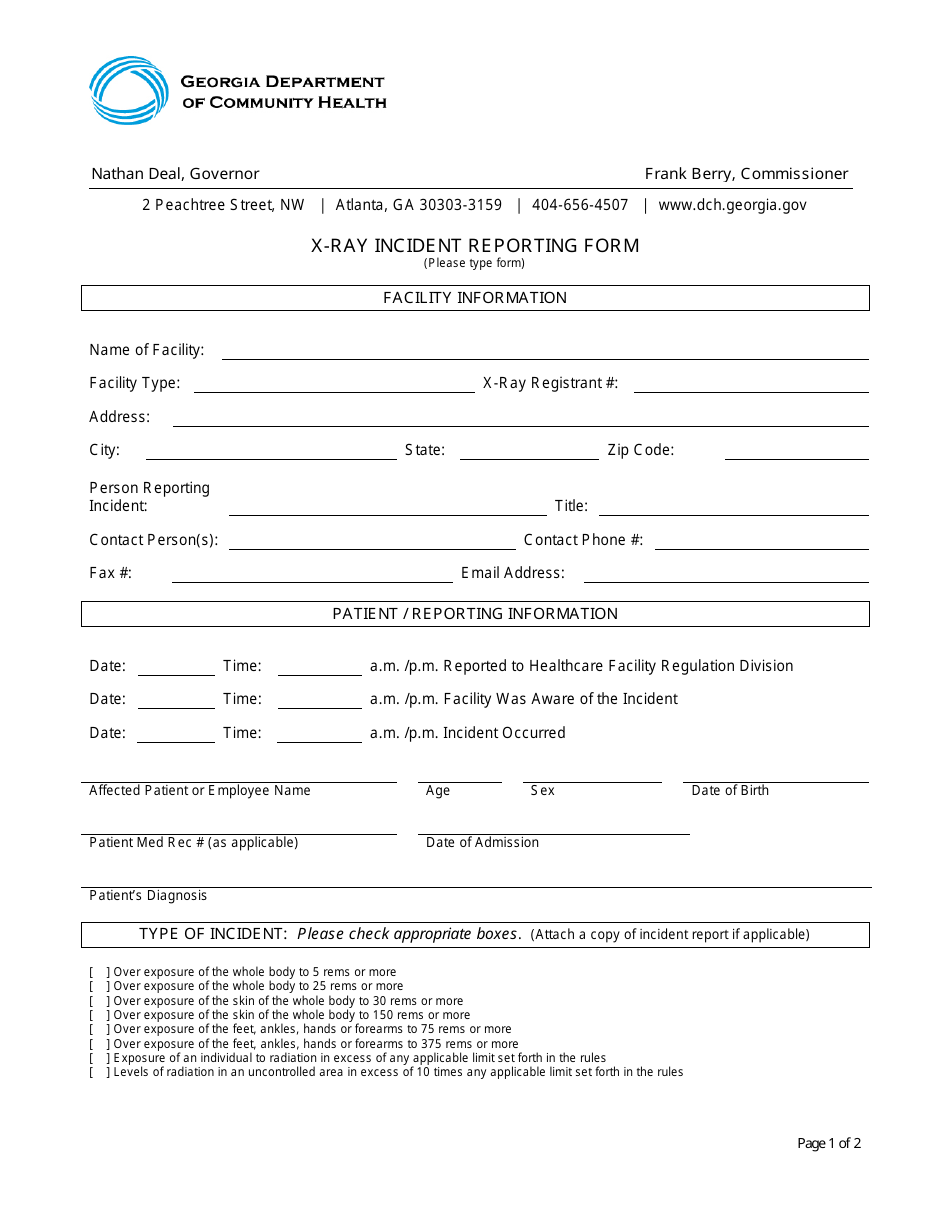 georgia united states x ray incident reporting form download printable pdf templateroller