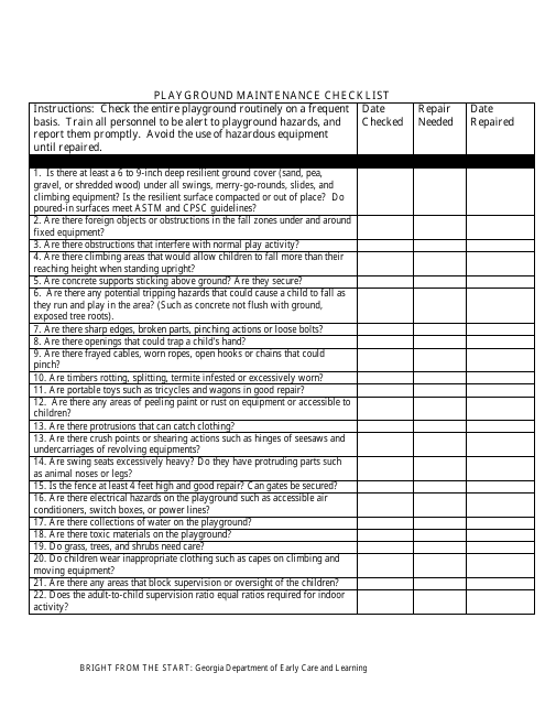 Playground Maintenance Checklist - Georgia (United States)