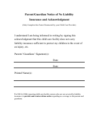 Document preview: Parent/Guardian Notice of No Liability Insurance and Acknowledgment Form - Georgia (United States)