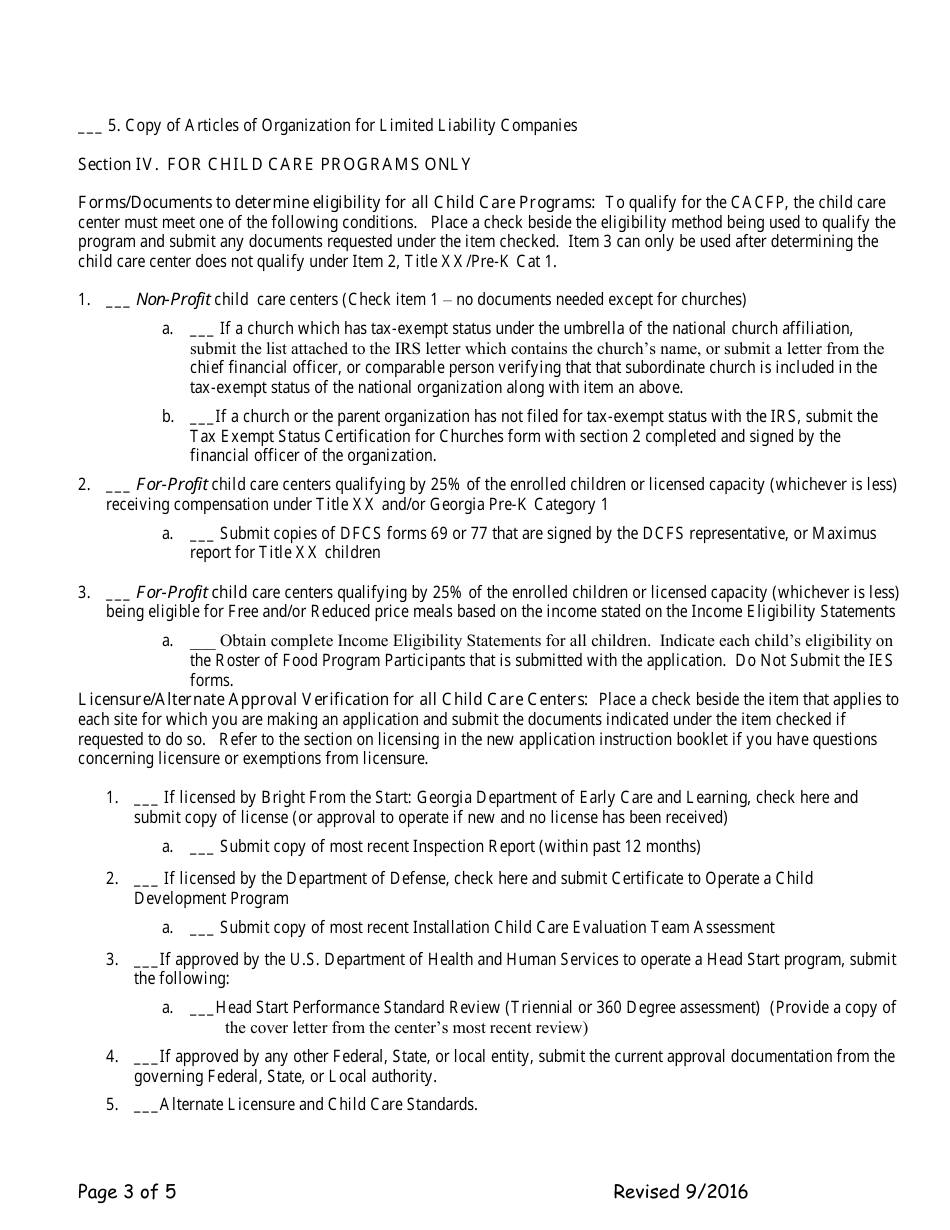 Add-A-site Checklist - Center Sponsors Adding Traditional Child or Adult Facilities - Georgia (United States), Page 3