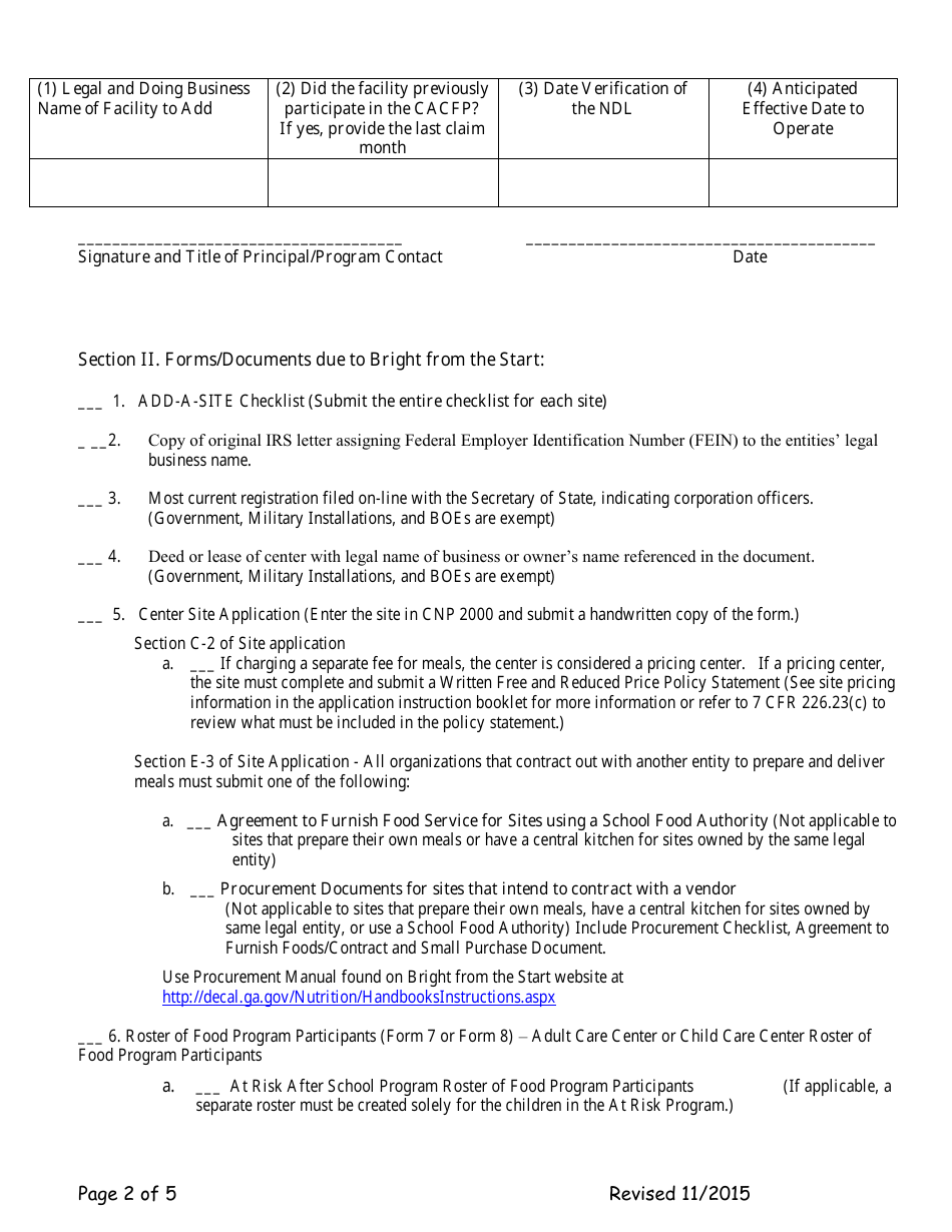 Add-A-site Checklist - Independent Center Adding Sites / Becoming a Center Sponsor - Georgia (United States), Page 2