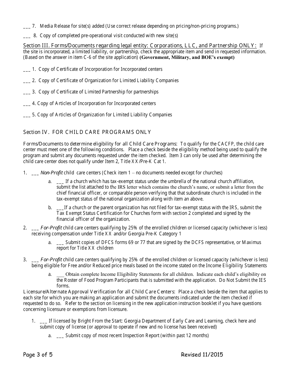 Add-A-site Checklist - Independent Center Adding Sites / Becoming a Center Sponsor - Georgia (United States), Page 3