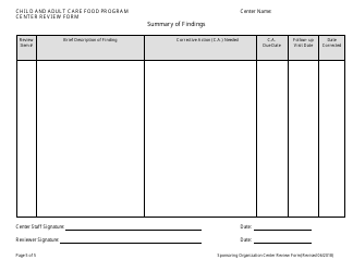 Child Care Center Review Form (Administrative and Center Sponsor Use Only) - Child and Adult Care Food Program - Georgia (United States), Page 5