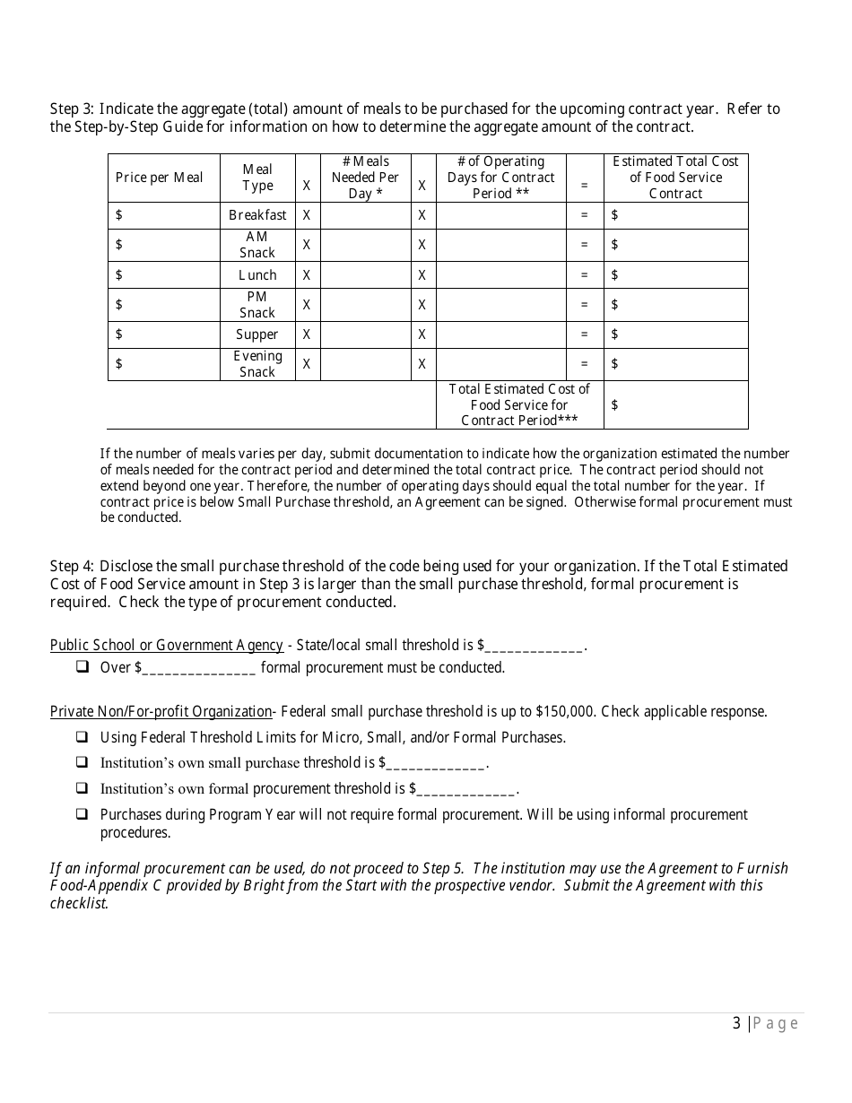 Written Procurement Procedures Checklist for the Child and Adult Care Food Program (CACFP) and / or Summer Food Service Program (Sfsp) - Georgia (United States), Page 3
