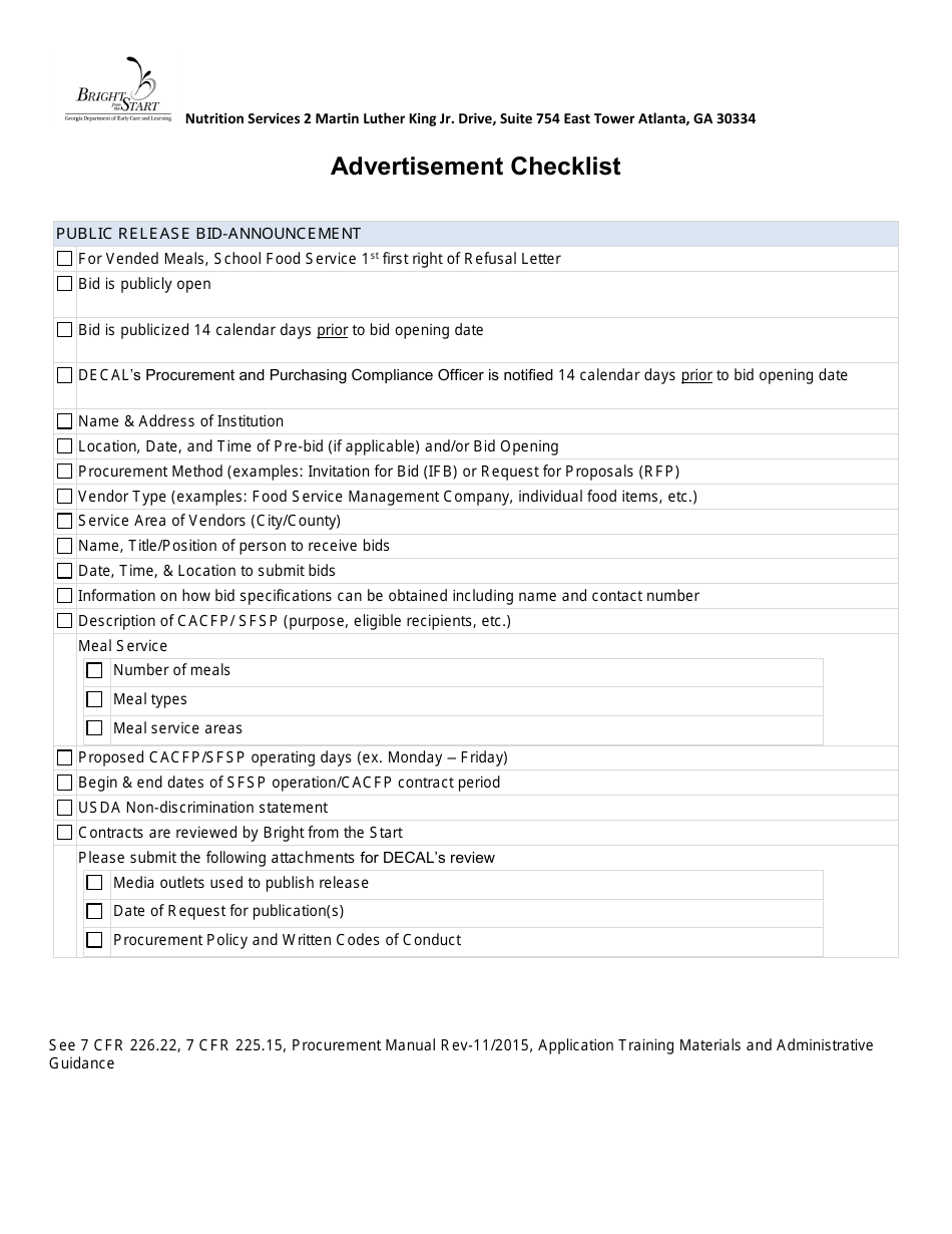 Advertisement Checklist - Georgia (United States), Page 1
