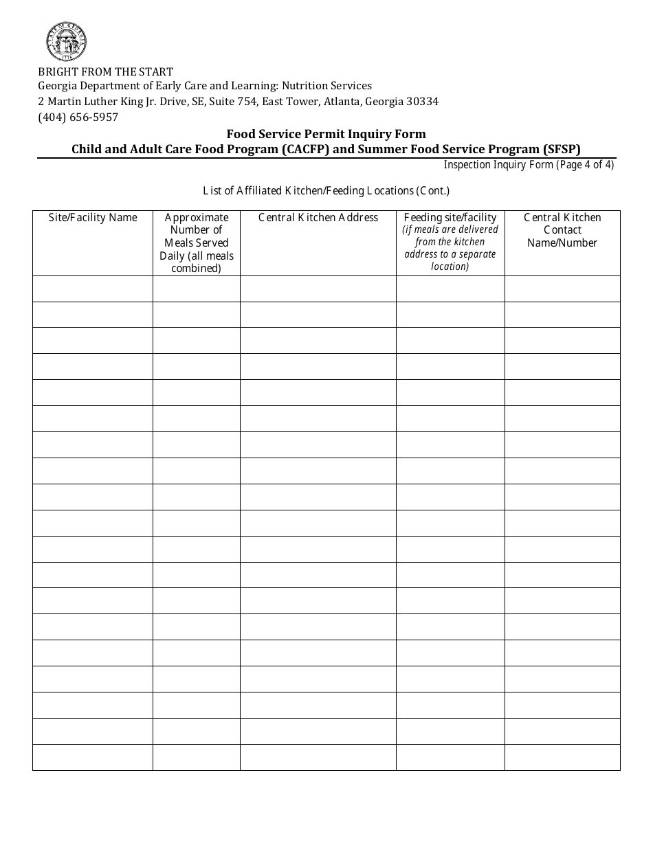 Food Service Inspection Inquiry Form - Georgia (United States), Page 4