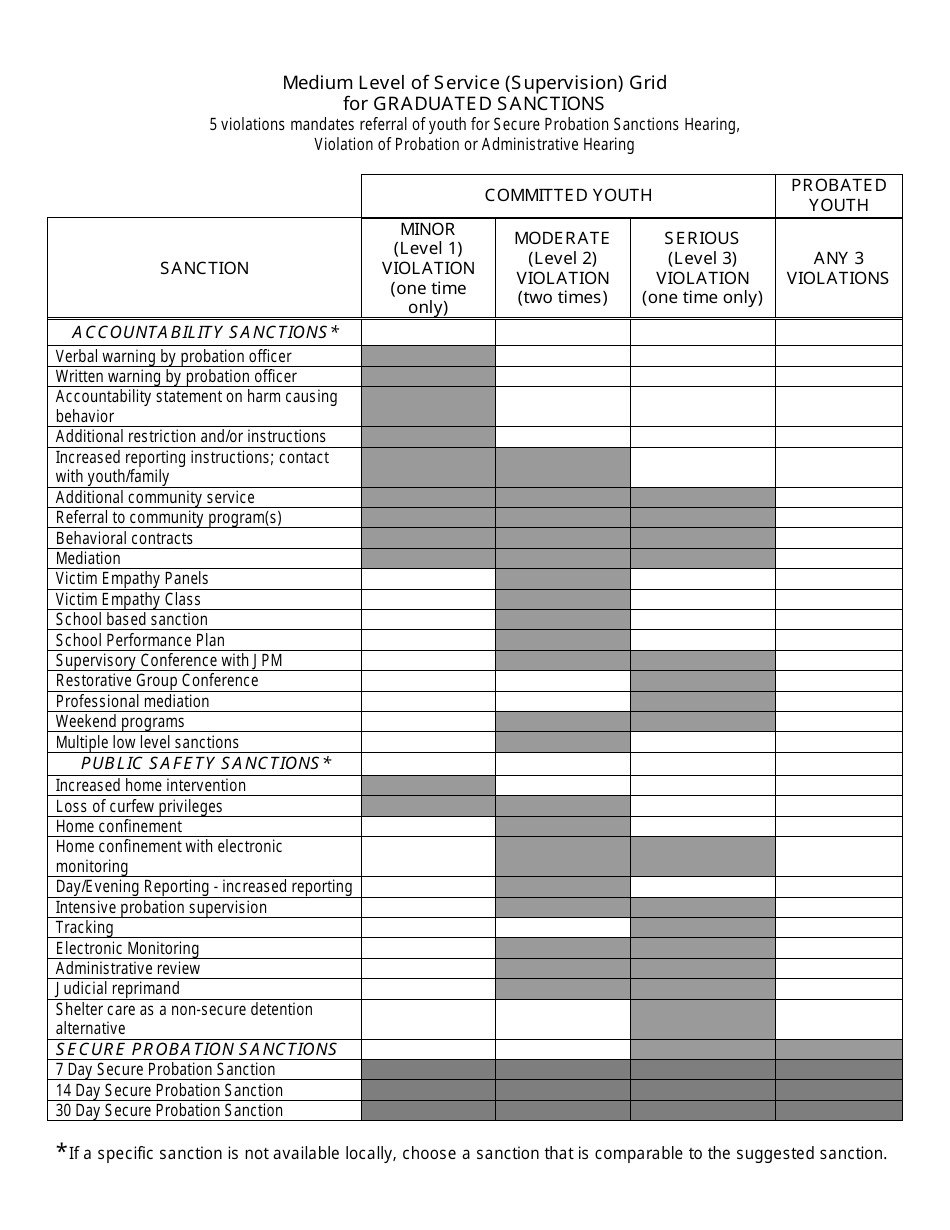 Medium Level of Service (Supervision) Grid for Graduated Sanctions - Georgia (United States), Page 1