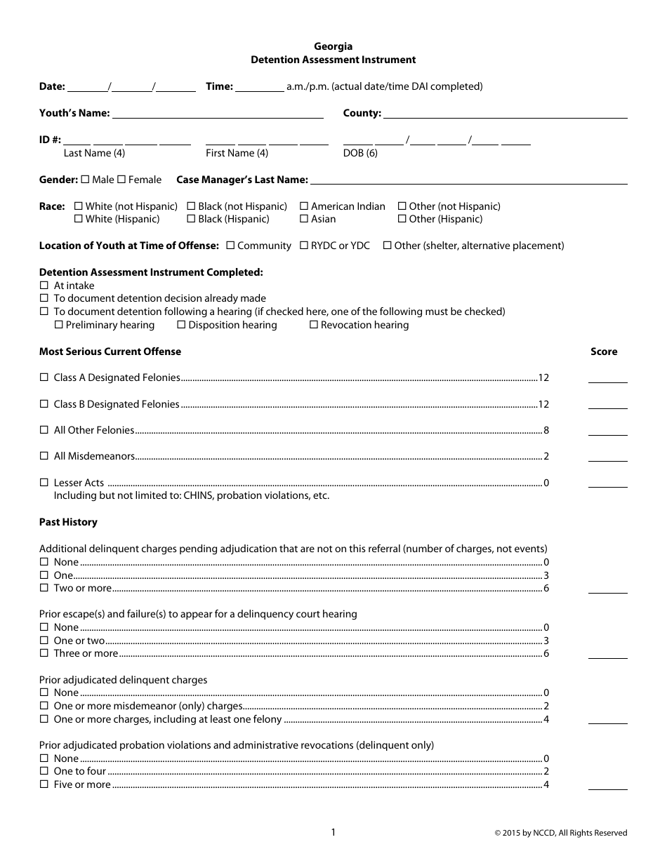 Georgia Detention Assessment Instrument - Georgia (United States), Page 1