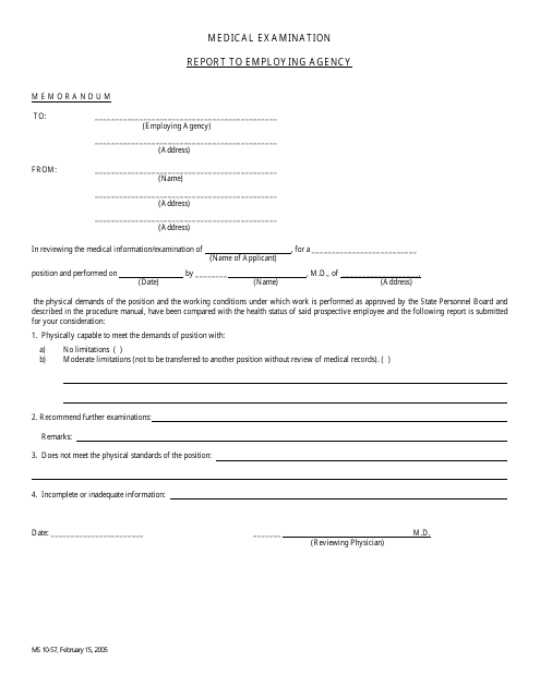 Form MS10-57 Report to Employing Agency - Georgia (United States)