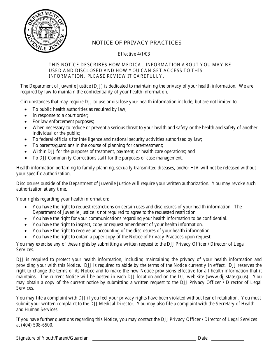 Notice of Privacy Practices - Georgia (United States), Page 1