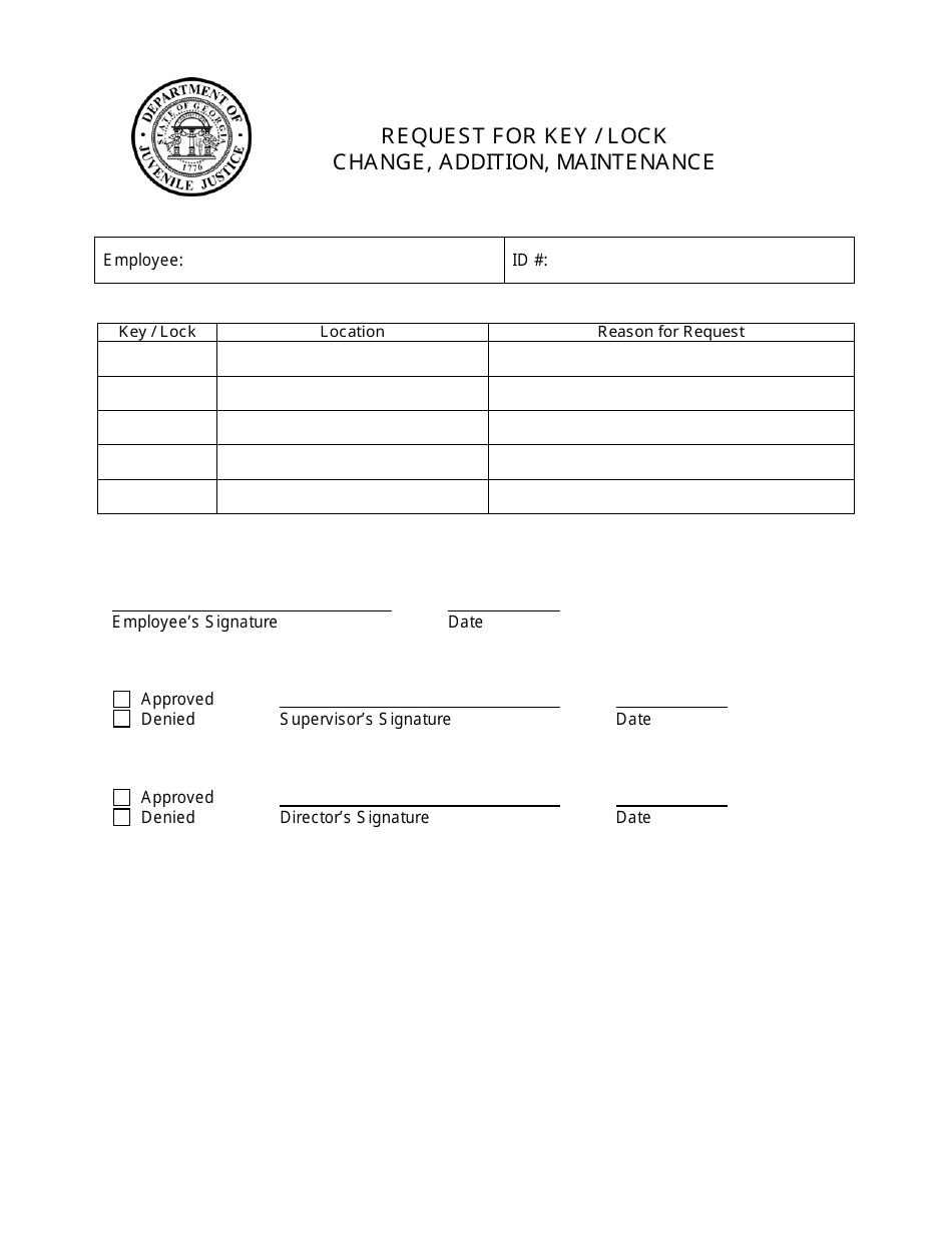 Request for Key / Lock Change, Addition, Maintenance - Georgia (United States), Page 1