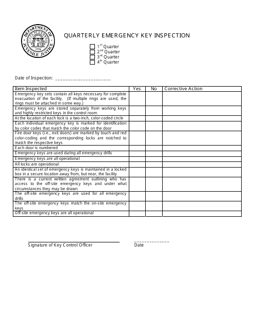 Quarterly Emergency Key Inspection Form - Georgia (United States)