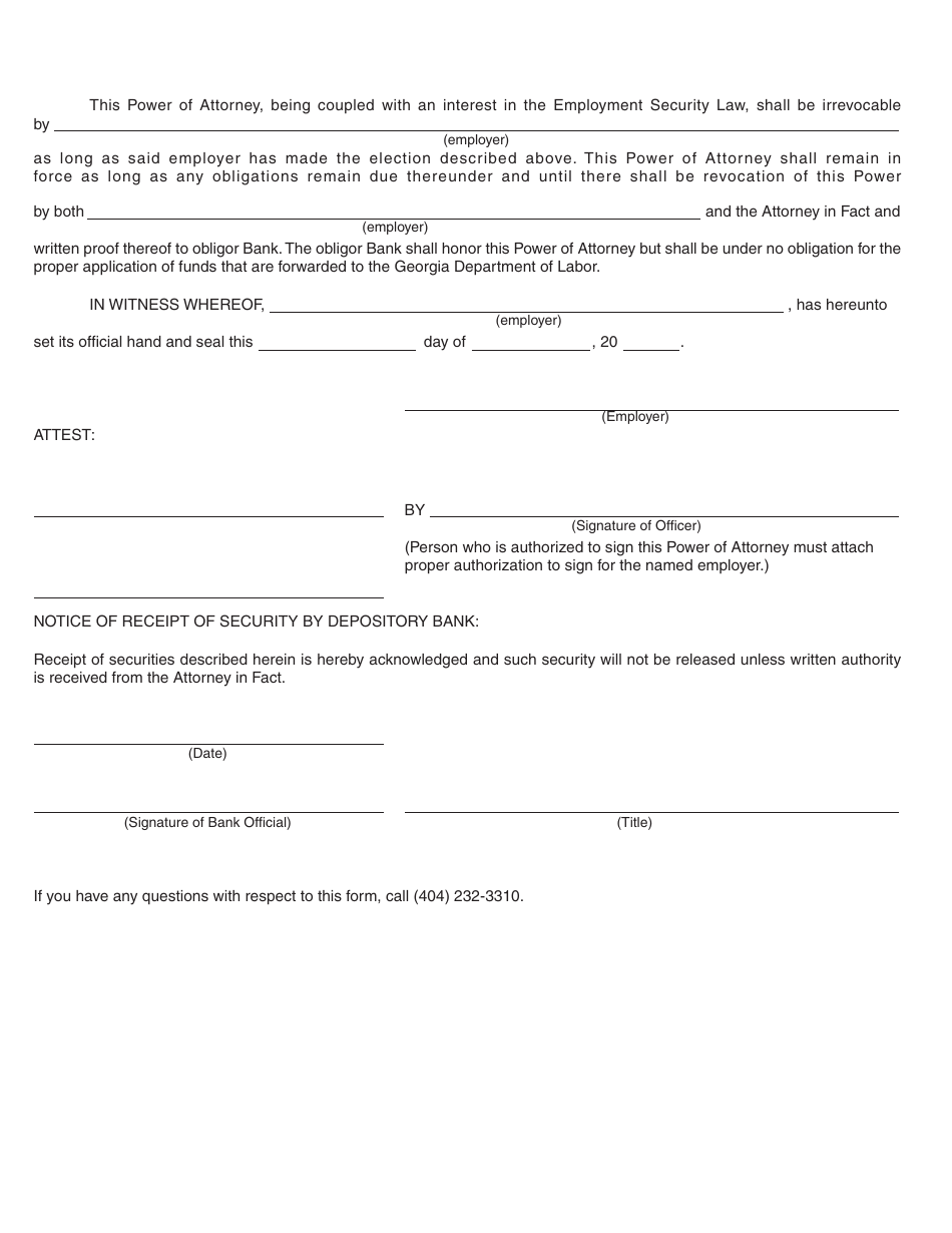 Form DOL-14B Employee Leasing Companys Power of Attorney - Georgia (United States), Page 2