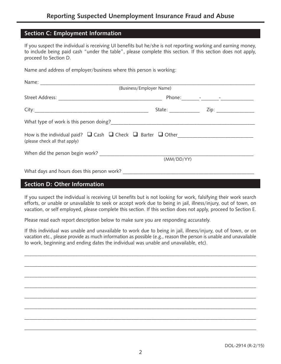 Form DOL-2914 Reporting Suspected Unemployment Insurance Fraud and Abuse - Georgia (United States), Page 2