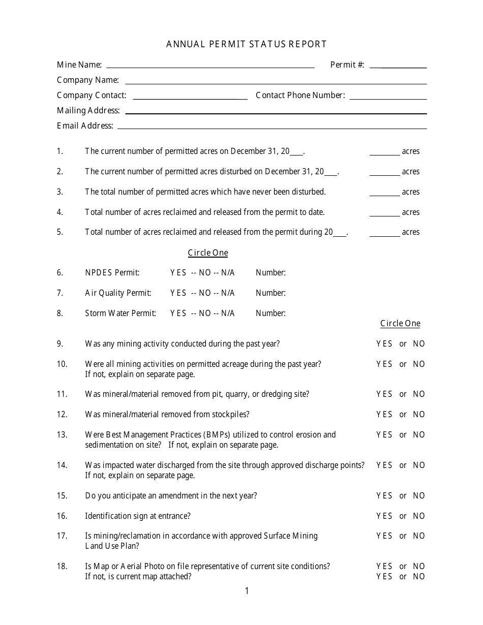 Annual Permit Status Report Form - Georgia (United States), Page 1