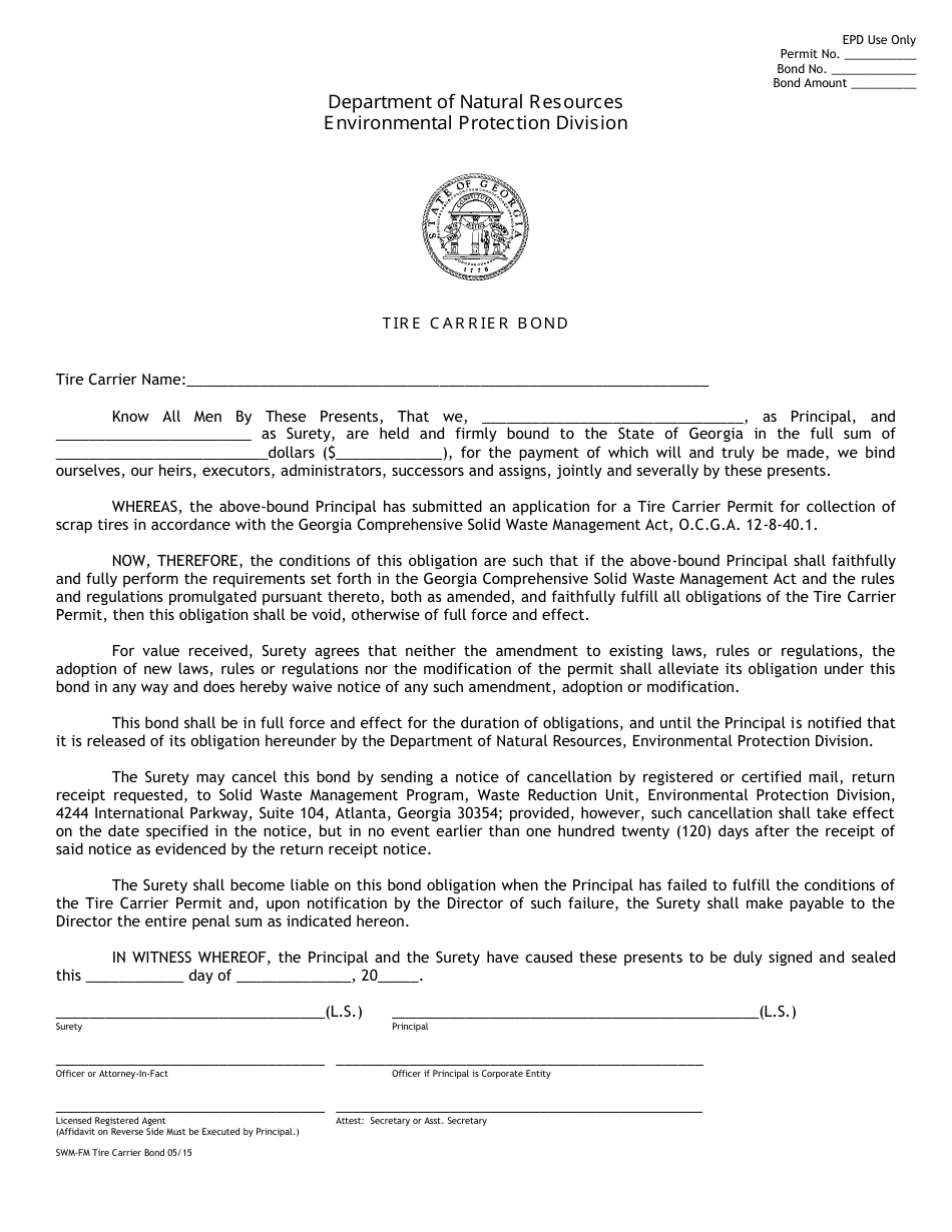 Tire Carrier Bond Form - Georgia (United States), Page 1