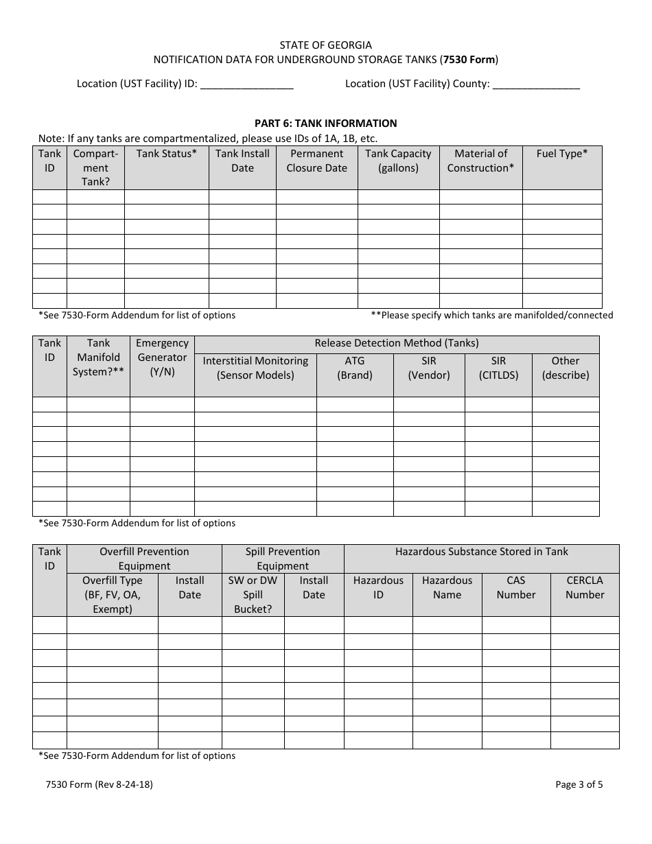 Form 7530 Notification Data for Underground Storage Tanks - Georgia (United States), Page 3