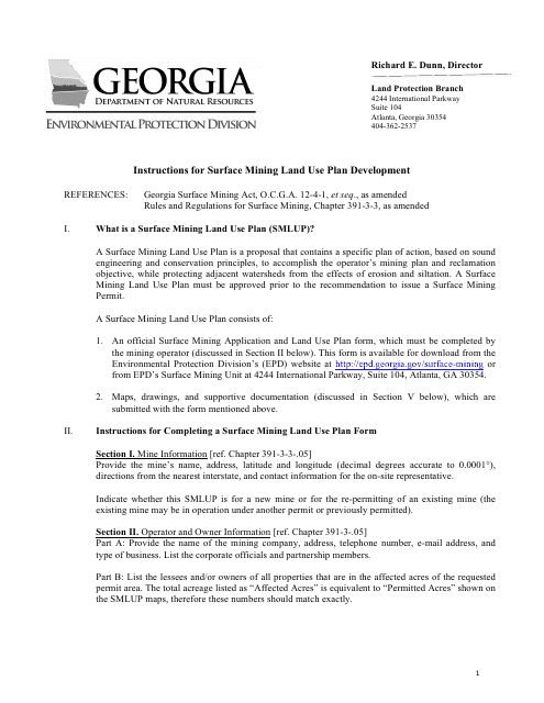 Instructions for Surface Mining Land Use Plan Development - Georgia (United States) Download Pdf