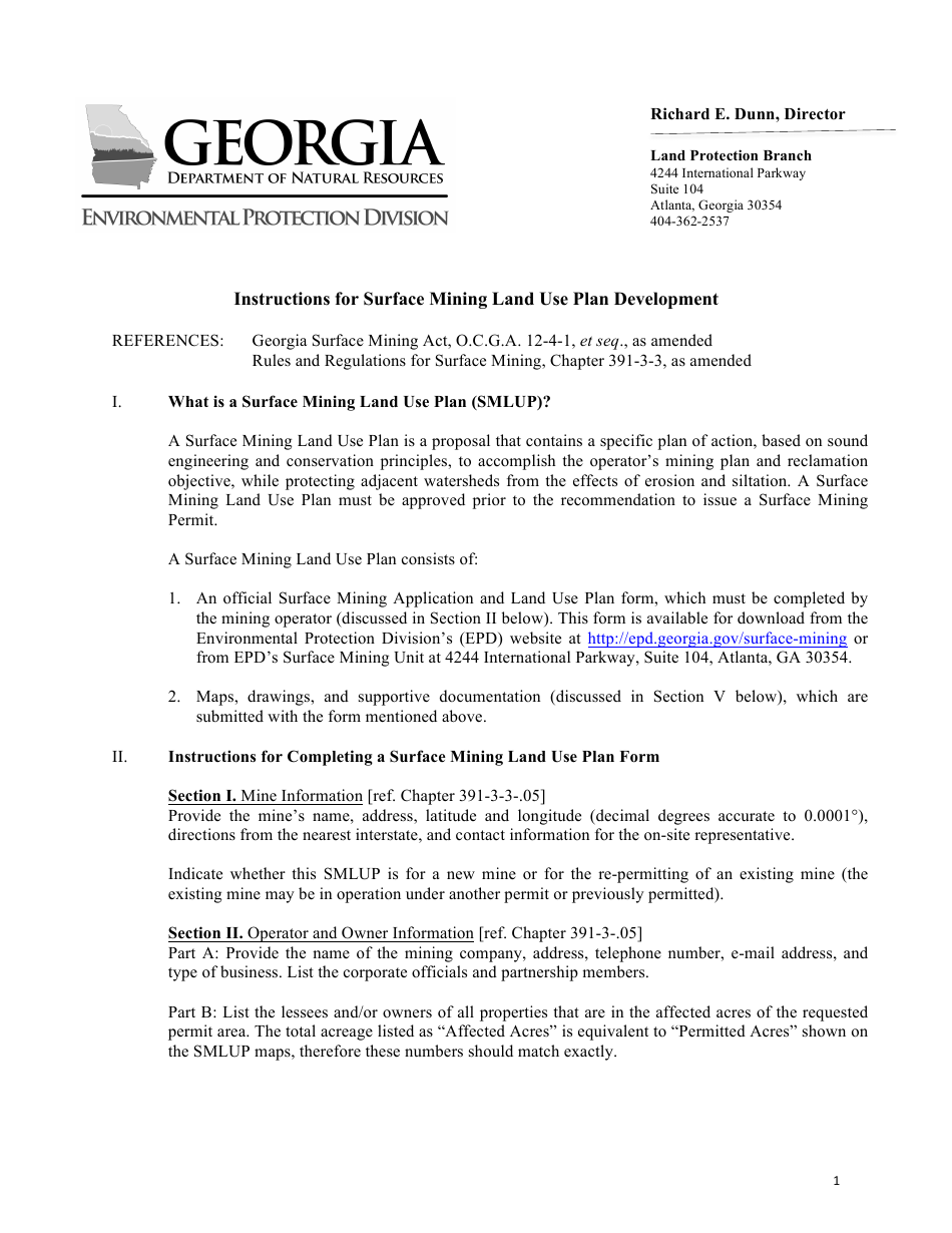 Instructions for Surface Mining Land Use Plan Development - Georgia (United States), Page 1
