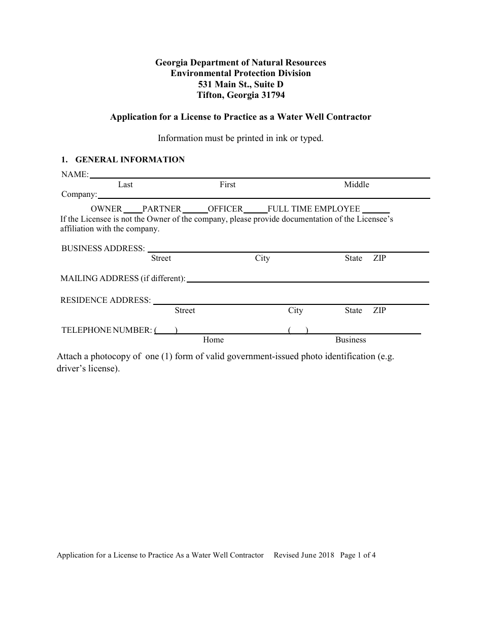 Application for a License to Practice as a Water Well Contractor - Georgia (United States), Page 3