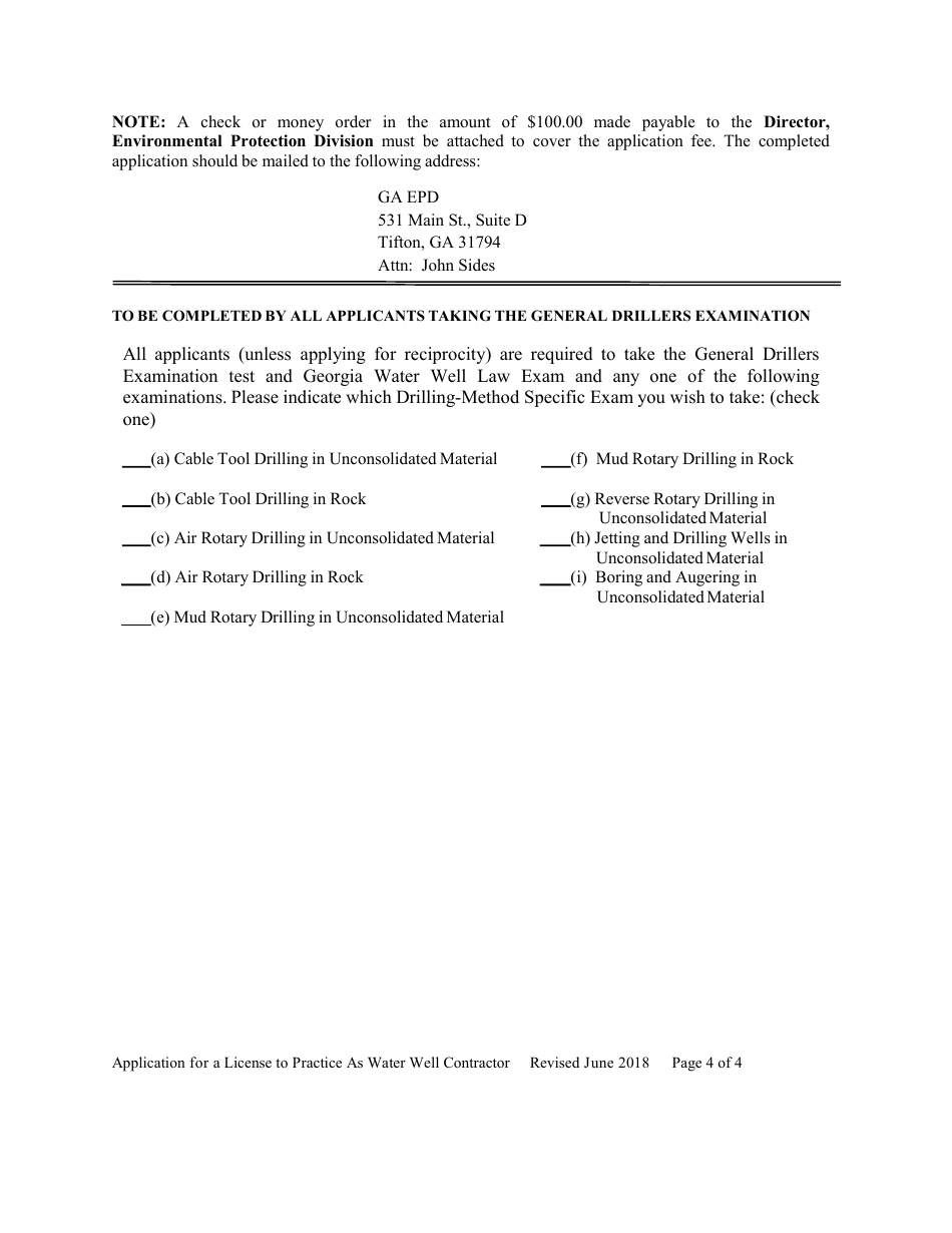 Application for a License to Practice as a Water Well Contractor - Georgia (United States), Page 6