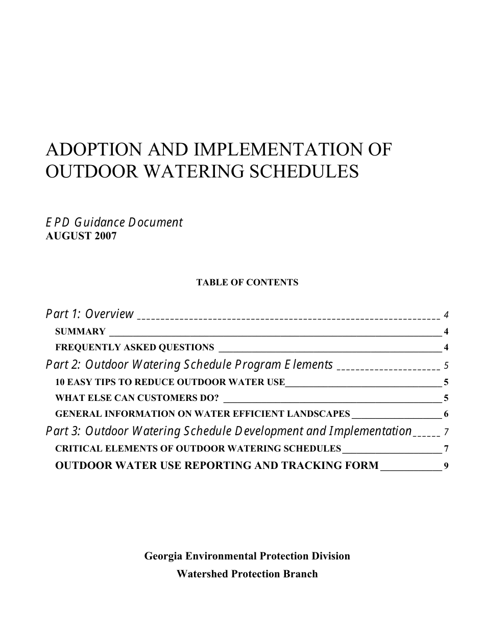 Adoption and Implementation of Outdoor Watering Schedules - Georgia (United States), Page 1