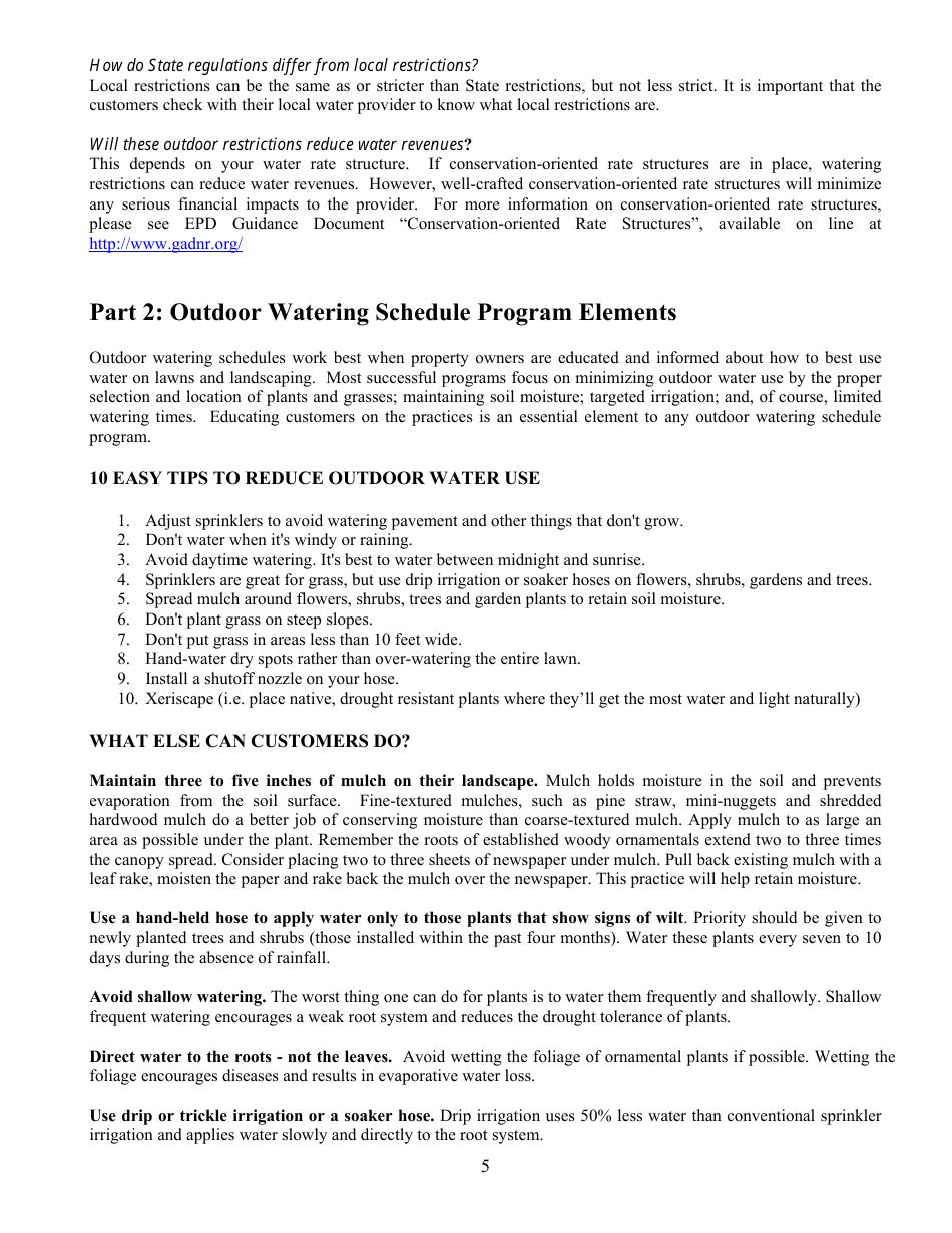 Adoption and Implementation of Outdoor Watering Schedules - Georgia (United States), Page 5