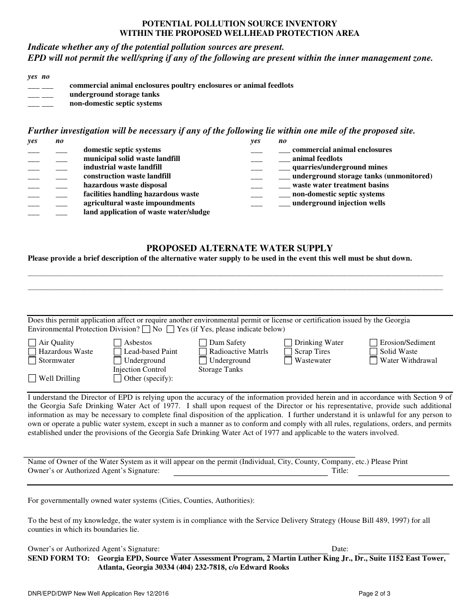 Wellhead Protection / New Well / Spring Application Sheet - Georgia (United States), Page 2