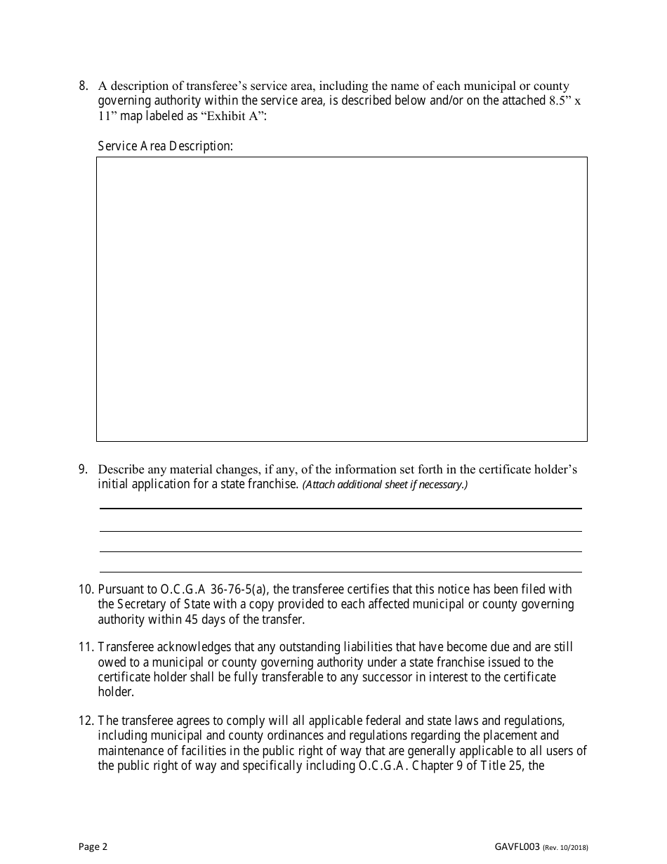 Form GAVFL003 Notice of Transfer of State Franchise - Georgia (United States), Page 2