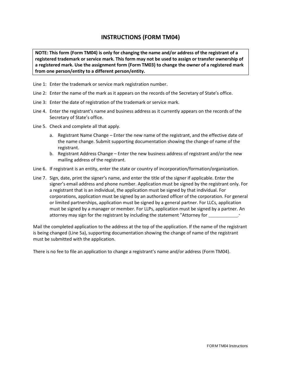 Form TM04 Trademark or Service Mark Registrant Name and / or Address Change - Georgia (United States), Page 1