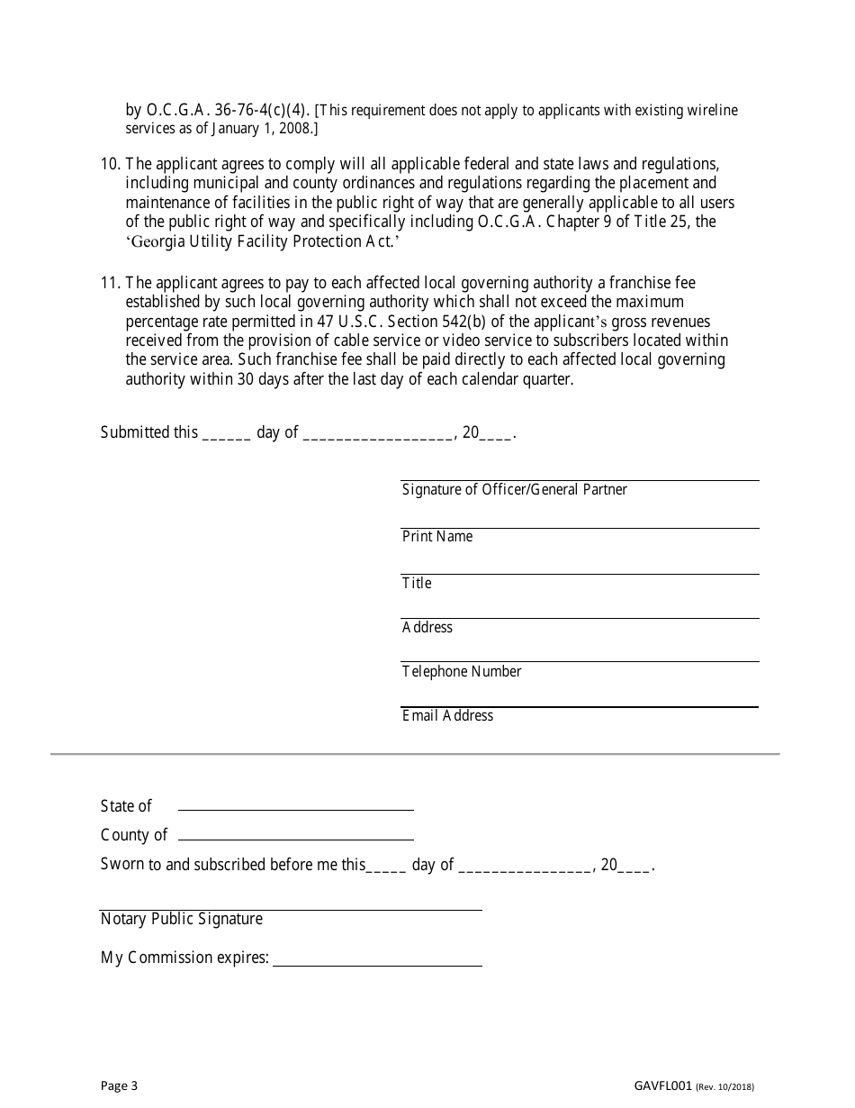 Form GAVFL001 Application for State Franchise to Provide Cable and / or Video Service - Georgia (United States), Page 3