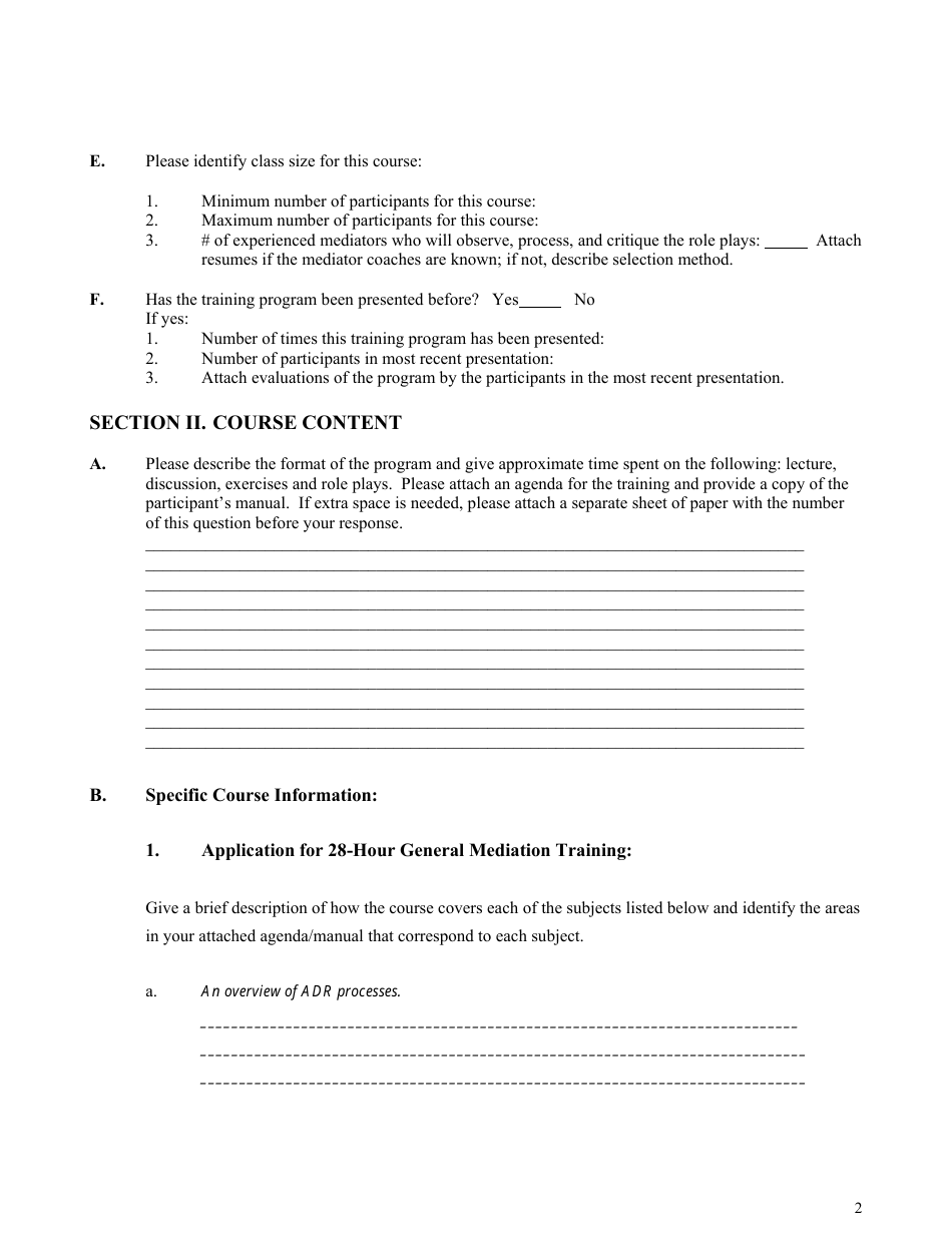 Application for Mediation Course Approval General or Domestic Relations - Georgia (United States), Page 2