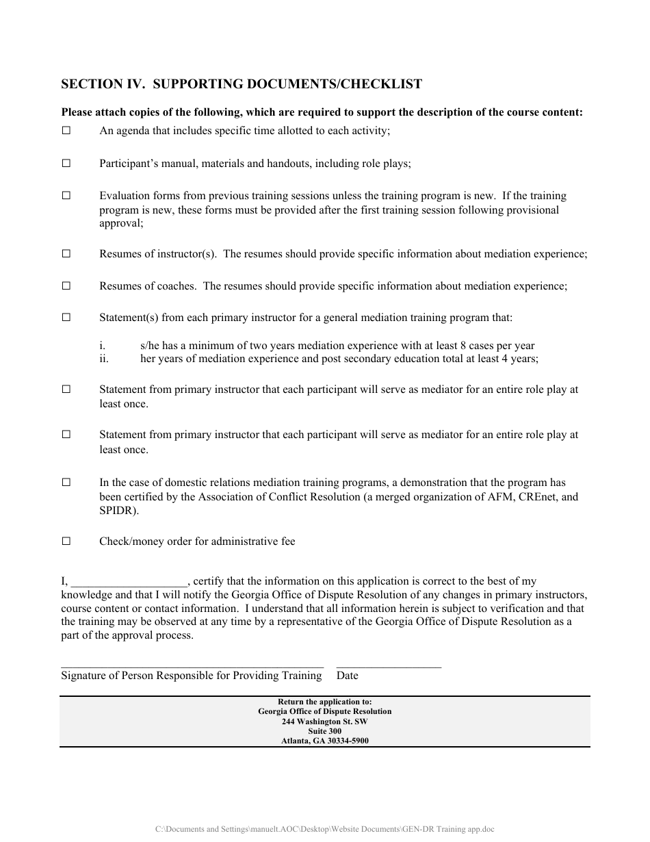 Application for Mediation Course Approval General or Domestic Relations - Georgia (United States), Page 5