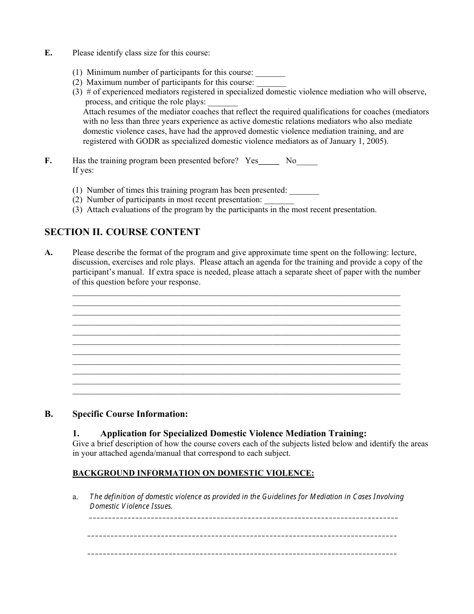Application for Mediation Course Approval Specialized Domestic Violence Training for Mediators - Georgia (United States), Page 2