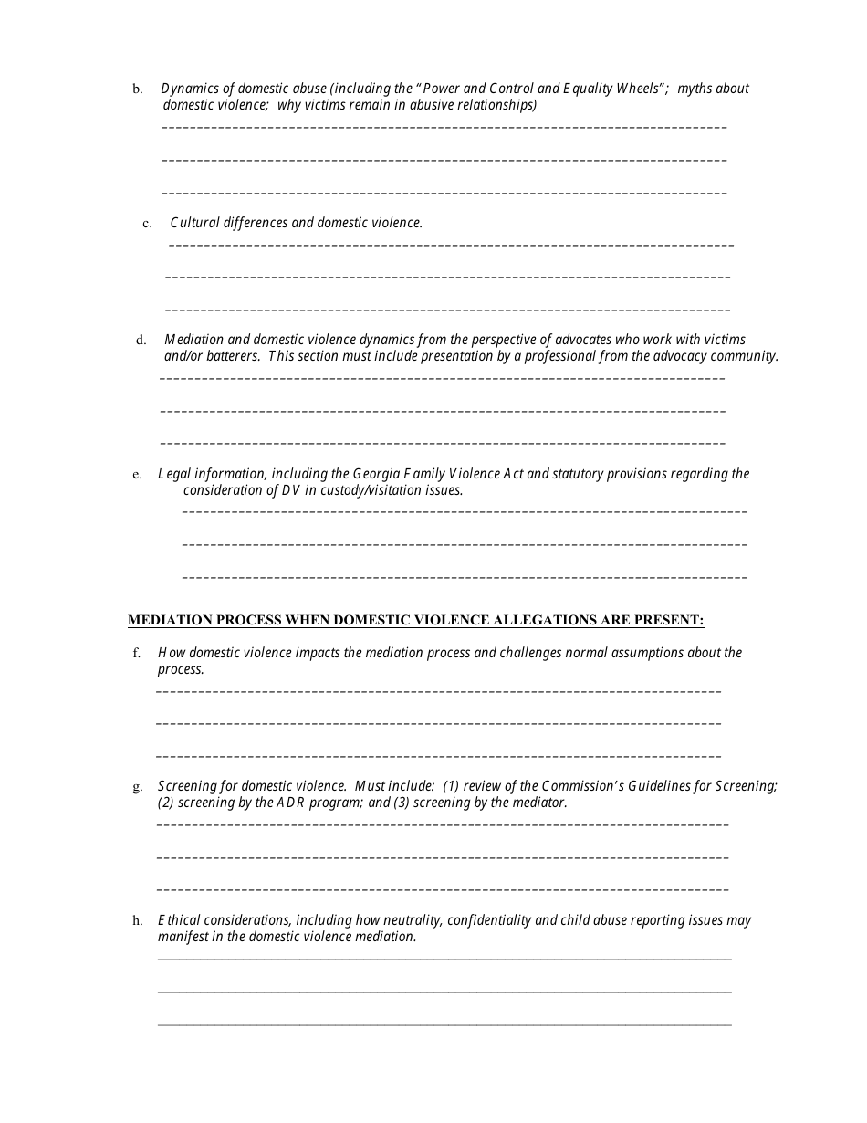 Application for Mediation Course Approval Specialized Domestic Violence Training for Mediators - Georgia (United States), Page 3