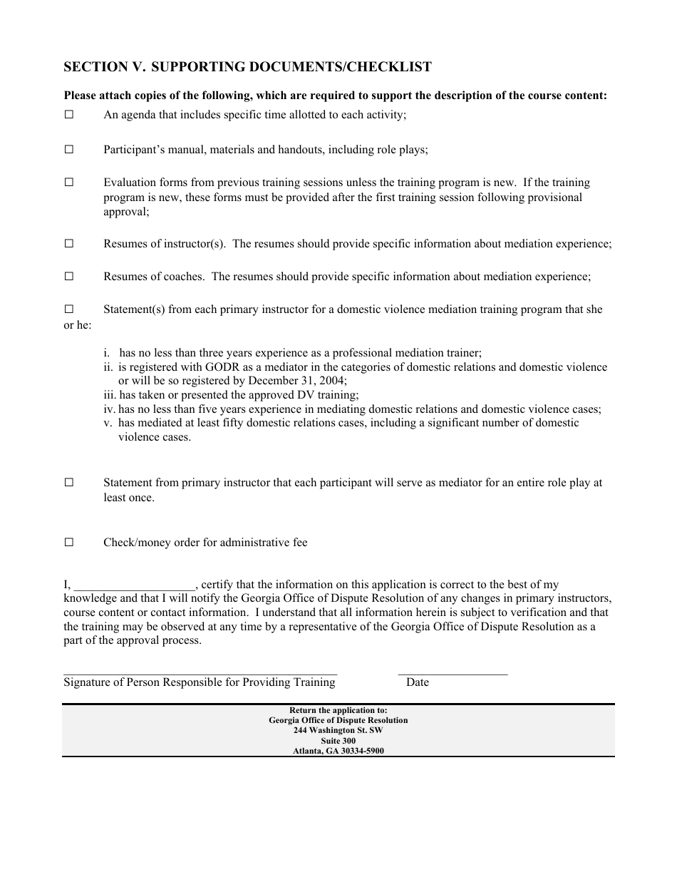 Application for Mediation Course Approval Specialized Domestic Violence Training for Mediators - Georgia (United States), Page 7
