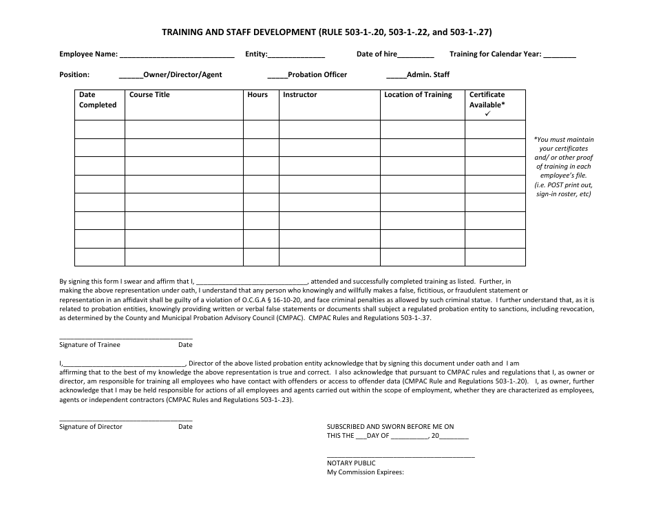 (United States) Training and Staff Development (Rule 5031.20, 5031.22, and 5031.27