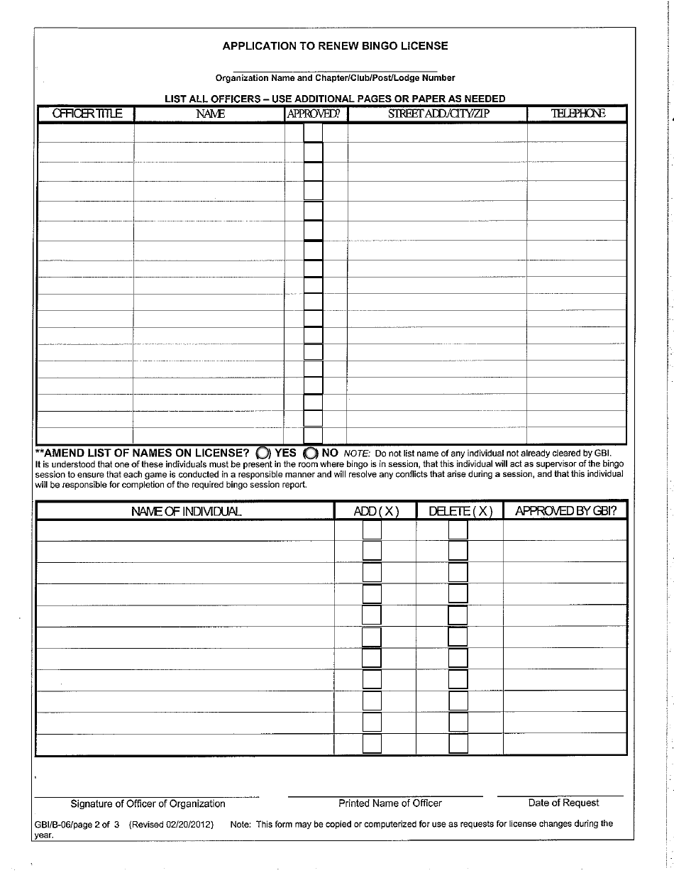 Form B-06 Application for Renewal of License to Operate Nonprofit Bingo Games - Georgia (United States), Page 2