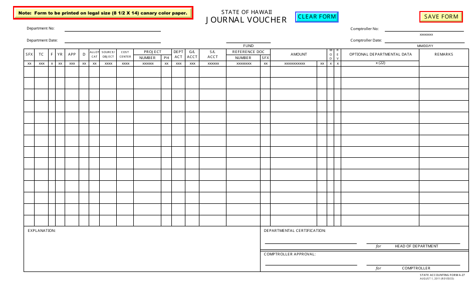 Form A27 Fill Out, Sign Online and Download Fillable PDF, Hawaii